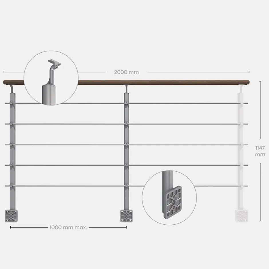 Kordo Kit garde-corps silver avec main courante Kebony 2m pose en applique, Opalu