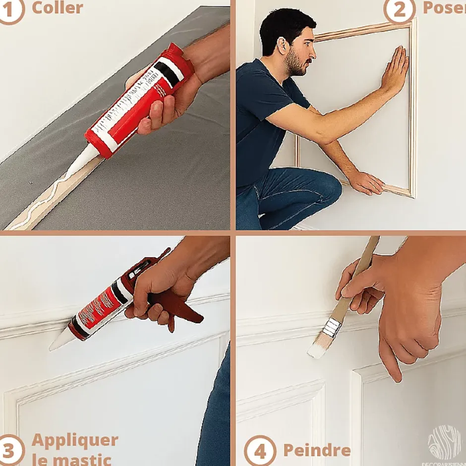 Decoparisienne Kit moulures murales décorative 400cm - Cimaises - Plinthes - Style Haussmannien - Encadrement a peindre - 16 pièces