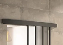 Optimum Kit porte 930 atelier noir verre depoli avec rail bandeau decor assorti