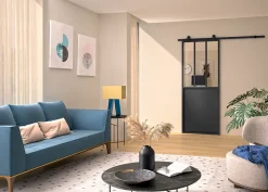 Kit porte coulissante 730 cadre en aluminium noir et rail noir H 204 x 73 x 4cm-Optimum Best