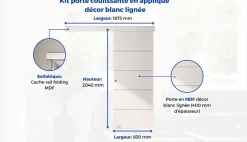 Kit porte coulissante 4 lignes - blanc lignée - + rail 2 amortisseurs + cache rail blanc - H 204 cm x L 83 cm-Optimum Discount