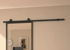 Kit porte Coulissante en applique Contemporain noir cadre en aluminium et verre transparent H. 204 X 83 X 3,6 Cm-Optimum Online
