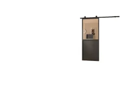 Kit porte Coulissante en applique Contemporain noir cadre en aluminium et verre transparent H. 204 X 83 X 3,6 Cm-Optimum Online