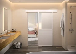 Kit porte coulissante en applique Contemporain blanc cadre en aluminium et verre dépoli Blanc H 204 x 73 x 3,6 cm H 204 x 73 x 3,6 cm-Optimum Clearance