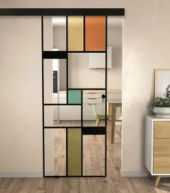 Aurys KIT Porte coulissante en verre + Rail à pince couleur Noir Coffrage - MONDO CLAIRE - H. 204 x L. 73 - Fabrication Française