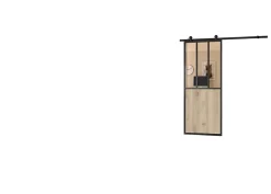 Optimum Kit porte Coulissante en applique Atelier noir chêne terra cadre en aluminium et verre transparent H. 204 X 83 X 3,6 Cm