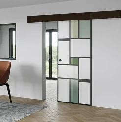 KIT Porte coulissante en verre + Rail à pince Noir Coffrage - MONDO OPAQUE VERTE - H. 204 x L. 93 cm - Fabrication Française-Aurys New