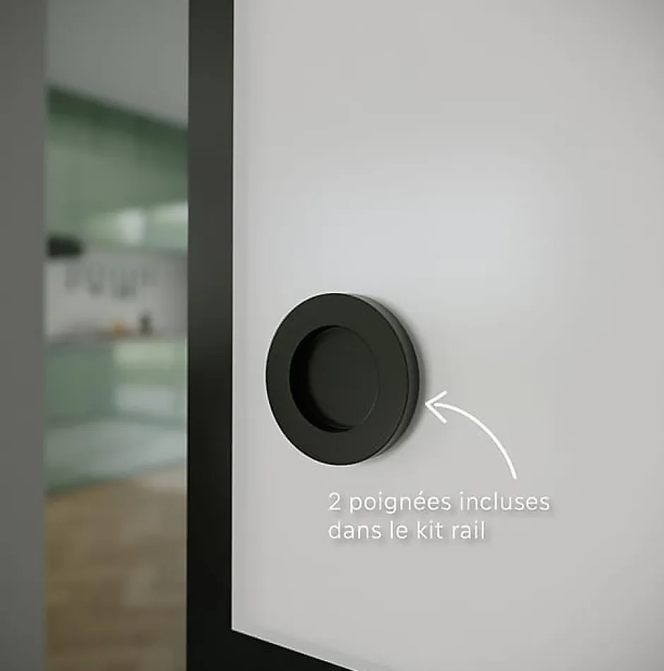 KIT Porte coulissante en verre + Rail à pince Noir Coffrage - MONDO OPAQUE VERTE - H. 204 x L. 93 cm - Fabrication Française-Aurys New