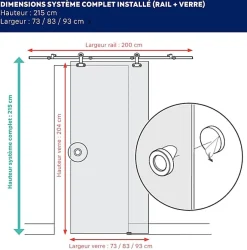 Kit Porte coulissante en verre + Rail coulissant - MINIMO - H. 204 x L. 73 cm - Fabrication Française NORMANDIE-Aurys Clearance
