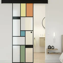 Aurys KIT Porte coulissante en verre + Rail à pince couleur Noir Coffrage - MONDO OPAQUE - H. 204 x L. 83 - Fabrication Française