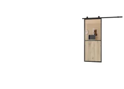 Optimum Kit porte Coulissante en applique Contemporain noir chêne terra cadre en aluminium et verre dépoli Blanc H. 204 x 93 x 3,6 Cm