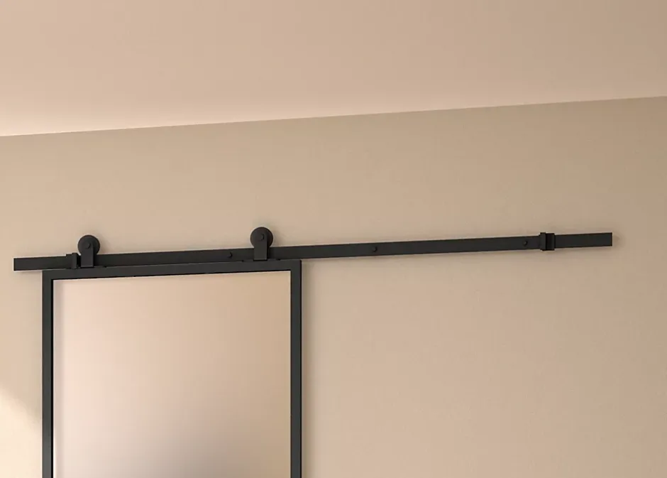 Kit porte Coulissante en applique Atelier noir chêne terra cadre en aluminium et verre dépoli Blanc H. 204 X 93 X 3,6 Cm-Optimum Outlet