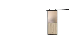 Kit porte Coulissante en applique Atelier noir chêne terra cadre en aluminium et verre dépoli Blanc H. 204 X 93 X 3,6 Cm-Optimum Outlet