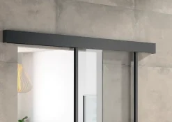 Kit porte coulissante en applique Contemporain noir cadre en aluminium et verre transparent H 204 x 73 x 3,6 cm H 204 x 73 x 3,6 cm-Optimum