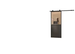 Kit porte Coulissante en applique Contemporain noir cadre en aluminium et verre transparent H. 204 X 93 X 3,6 Cm-Optimum New