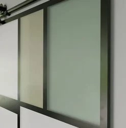 Aurys KIT Porte coulissante en verre + Rail coulissant apparent - MONDO OPAQUE VERTE - H. 204 x L. 73 - Fabrication Française NORM