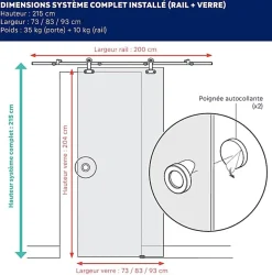 Aurys KIT Porte coulissante en verre + Rail coulissant apparent - MONDO OPAQUE VERTE - H. 204 x L. 73 - Fabrication Française NORM