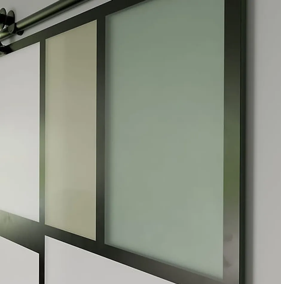 KIT Porte coulissante en verre + Rail coulissant apparent - MONDO OPAQUE VERTE - H. 204 x L. 93 - Fabrication Française NORM-Aurys Hot