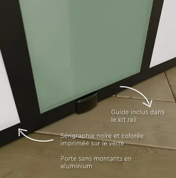 KIT Porte coulissante en verre + Rail coulissant apparent - MONDO OPAQUE VERTE - H. 204 x L. 93 - Fabrication Française NORM-Aurys Hot