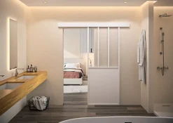 Kit porte coulissante en applique Atelier blanc cadre en aluminium et verre transparent H 204 x 93 x 3,6 cm H 204 x 93 x 3,6 cm-Optimum Clearance