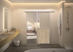 Kit porte coulissante en applique Contemporain blanc chêne terra cadre en aluminium et verre transparent H 204 x 93 x 3,6 cm H 204 x 93 x 3,6 cm-Optimum