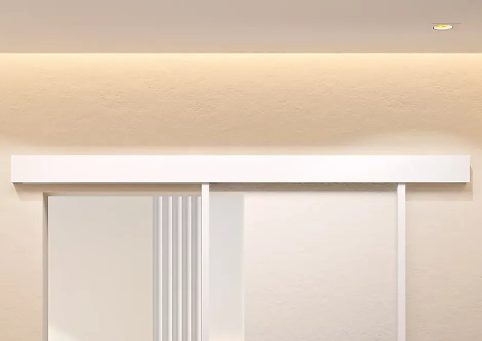 Optimum Kit porte coulissante en applique Contemporain blanc cadre en aluminium et verre dépoli Blanc H 204 x 83 x 3,6 cm