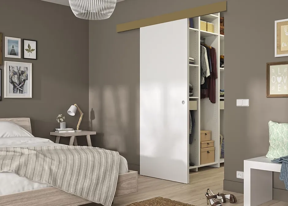 Kit porte coulissante MDF prêt à peindre 83 cm + Rail-Optimum Hot