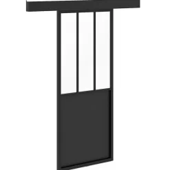IDMarket Kit porte coulissante verrière 83 cm en métal + MDF avec rail et fixations