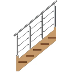Kit Réno inox pour garde-corps d'escalier - 4 poteaux - Main courante - 3 barres sur supports axiaux-MySystem Best