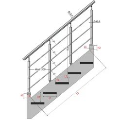 MySystem Kit Réno inox pour garde-corps d'escalier - 4 poteaux - Main courante - 3 barres sur supports transversaux et borgnes