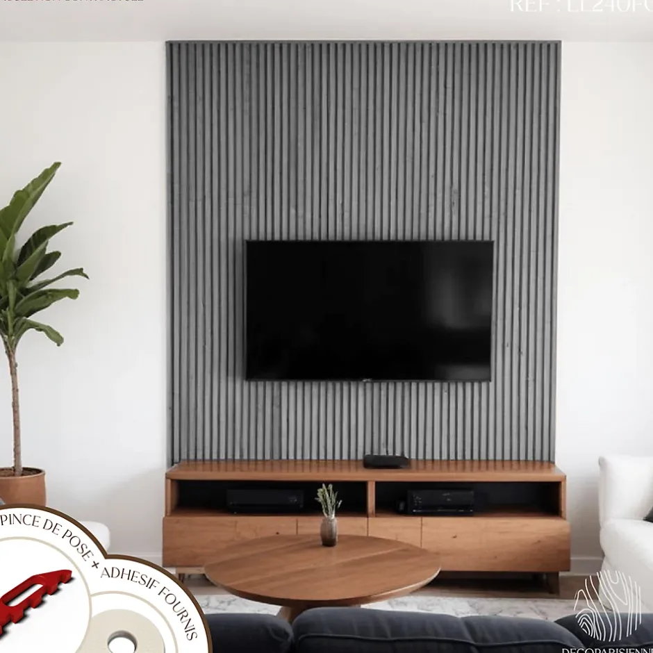 Kit tasseaux adhésif frêne gris - Gabarit de pose offert - Surface de 2,4 M2 - Panneau tasseau sur-mesure-Decoparisienne