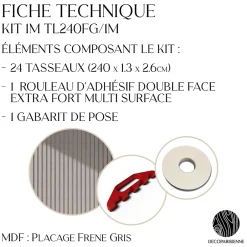 Kit tasseaux adhésif frêne gris - Gabarit de pose offert - Surface de 2,4 M2 - Panneau tasseau sur-mesure-Decoparisienne