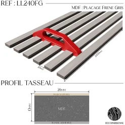 Kit tasseaux adhésif frêne gris - Gabarit de pose offert - Surface de 1,2 M2 - Panneau tasseau sur-mesure-Decoparisienne