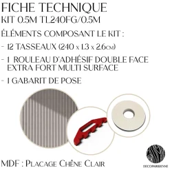 Kit tasseaux adhésif frêne gris - Gabarit de pose offert - Surface de 1,2 M2 - Panneau tasseau sur-mesure-Decoparisienne