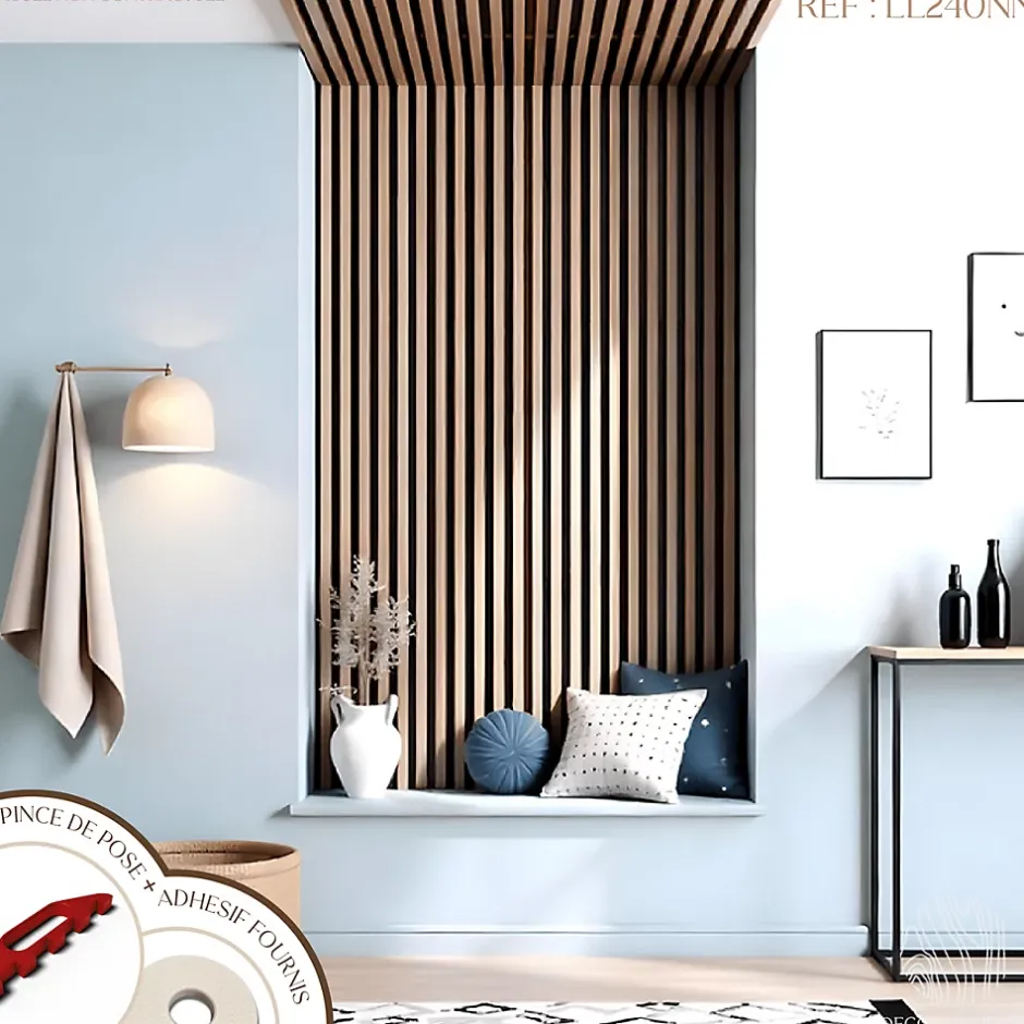 Kit tasseaux adhésif noyer naturel - Gabarit de pose offert - Surface de 2,4 M2 - Panneau tasseau sur-mesure-Decoparisienne Clearance