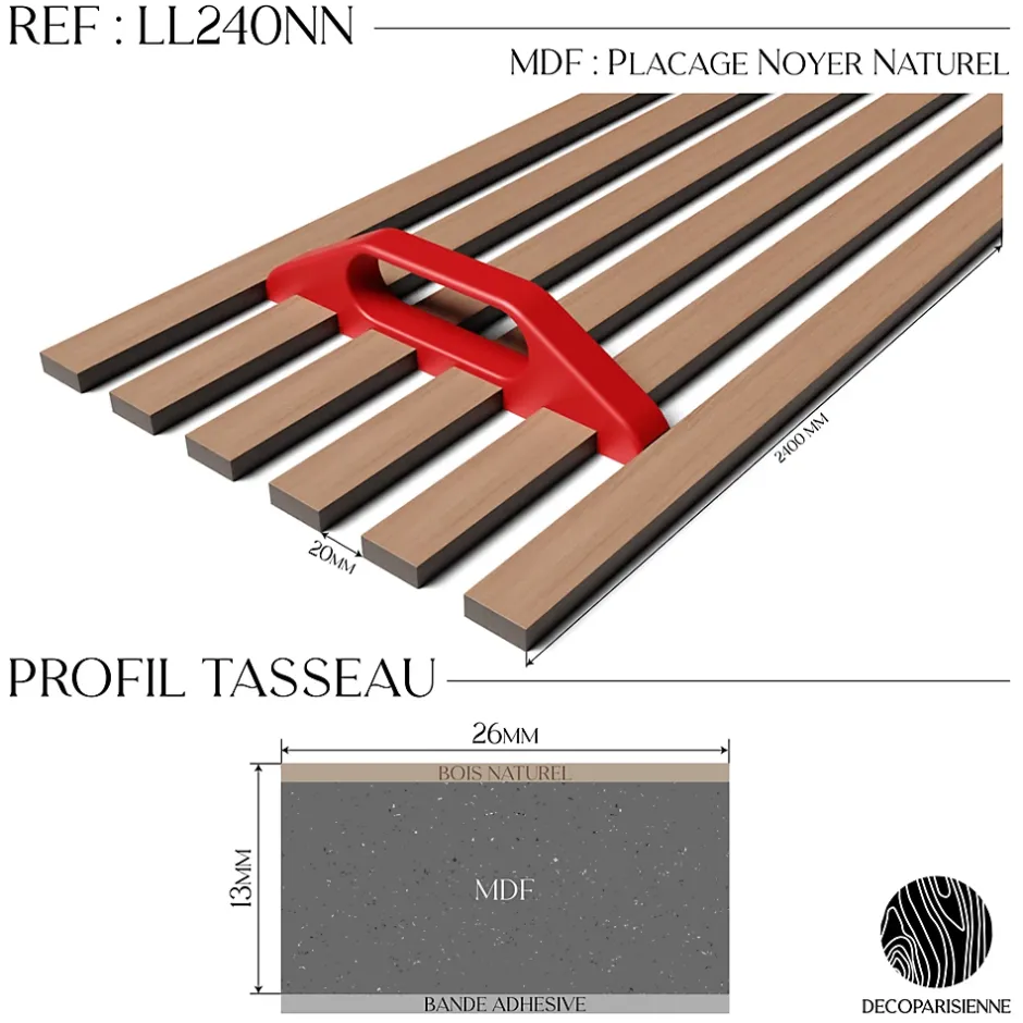 Kit tasseaux adhésif noyer naturel - Gabarit de pose offert - Surface de 2,4 M2 - Panneau tasseau sur-mesure-Decoparisienne Clearance