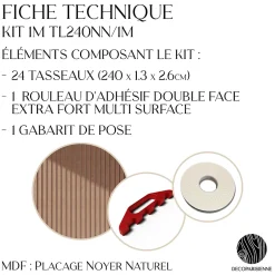 Kit tasseaux adhésif noyer naturel - Gabarit de pose offert - Surface de 2,4 M2 - Panneau tasseau sur-mesure-Decoparisienne Clearance