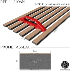 Decoparisienne Kit tasseaux adhésif noyer naturel - Gabarit de pose offert - Surface de 1,2 M2 - Panneau tasseau sur-mesure