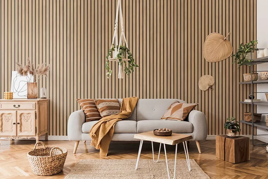 Grosfillex Lambris PVC effet tasseau décoratif lamelles imitation bois linio 37,5 x 260 cm