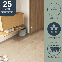 GoodHome Lame minérale composite clipsable Italo 129 x 20 cm imitation bois naturel (vendue au carton)