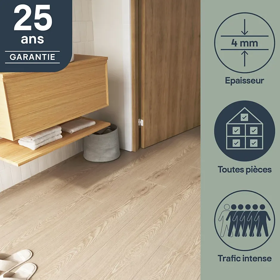 GoodHome Lame minérale composite clipsable Italo 129 x 20 cm imitation bois naturel (vendue au carton)