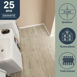 Lame minérale composite clipsable Italo 129 x 20 cm décor bois clair rustique (vendue au carton)-GoodHome Online