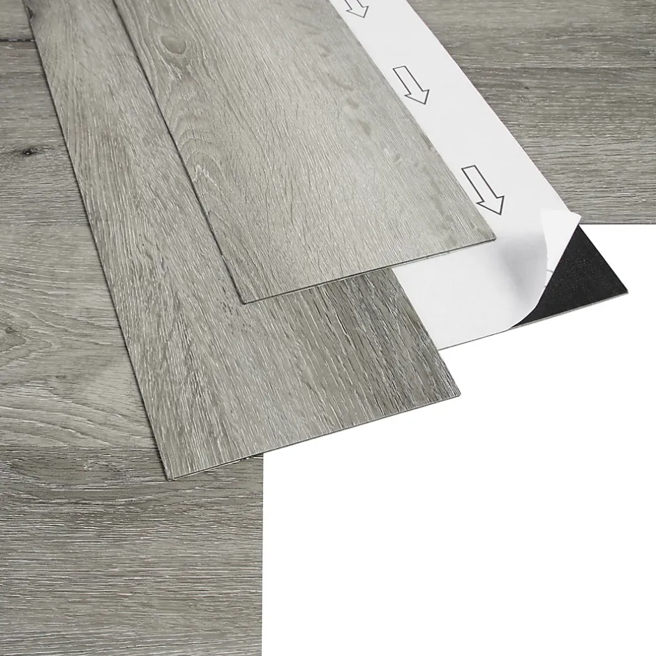 GoodHome Lame PVC adhésive Poprock bois gris rustique 15,2 x 91,4 cm