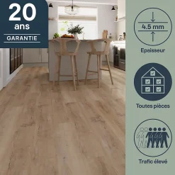 Lame PVC clipsable Mambo 124x19 cm décor bois naturel vintage (vendue au carton)-GoodHome Sale