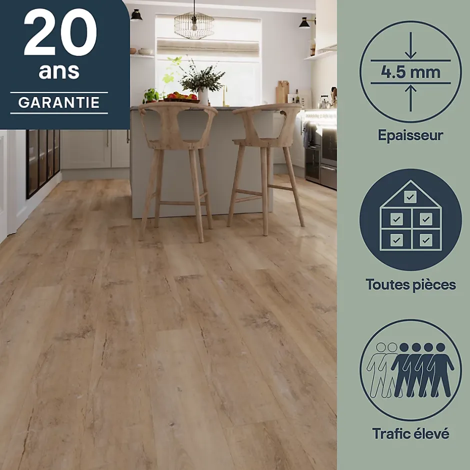 Lame PVC clipsable Mambo 124x19 cm décor bois naturel vintage (vendue au carton)-GoodHome Sale