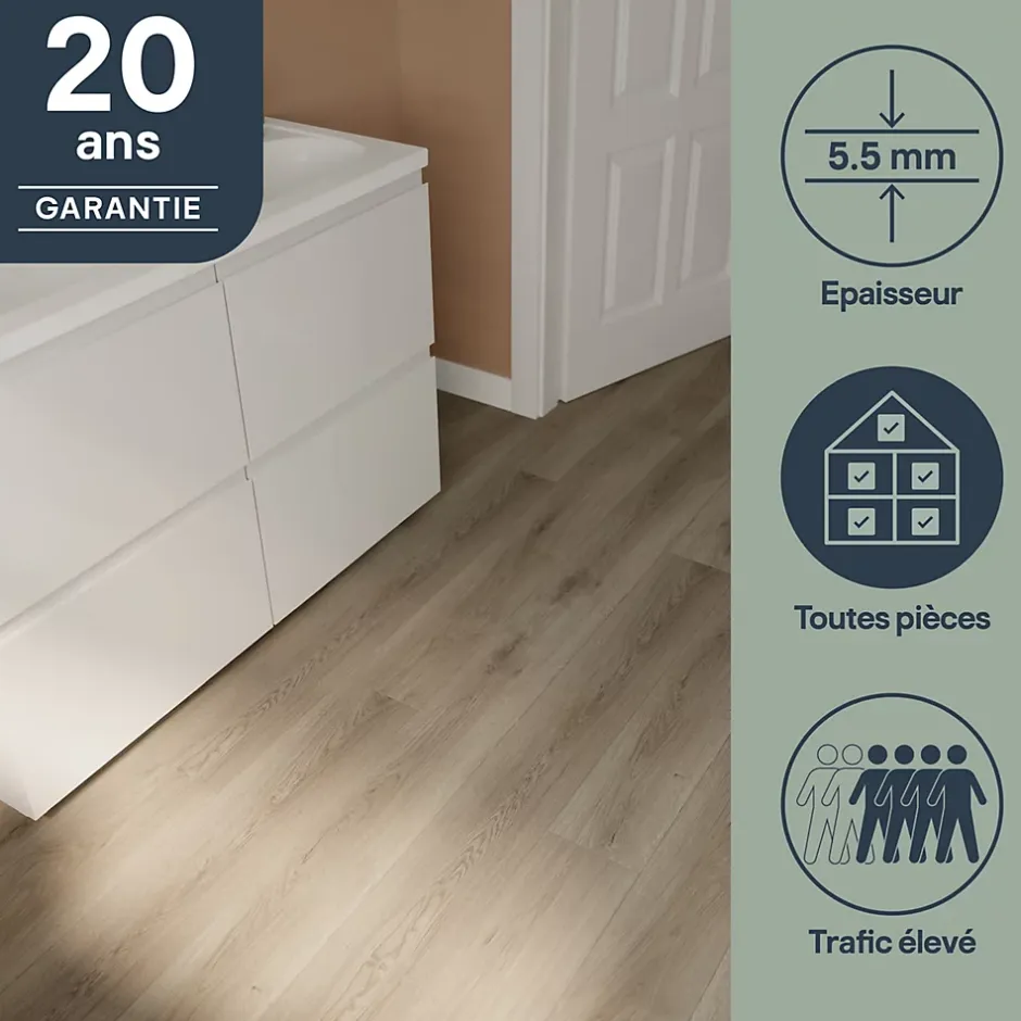 Lame PVC clipsable Mambo plus 18x122 cm décor bois gris brun avec sous-couche intégrée (vendue au carton)-GoodHome