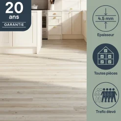 GoodHome Lame PVC clipsable Mambo 124x19 cm décor bois blanc rustique (vendue au carton)