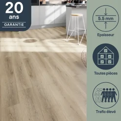 Lame PVC clipsable Mambo plus 18x122 cm décor bois naturel avec sous-couche intégrée (vendue au carton)-GoodHome Discount