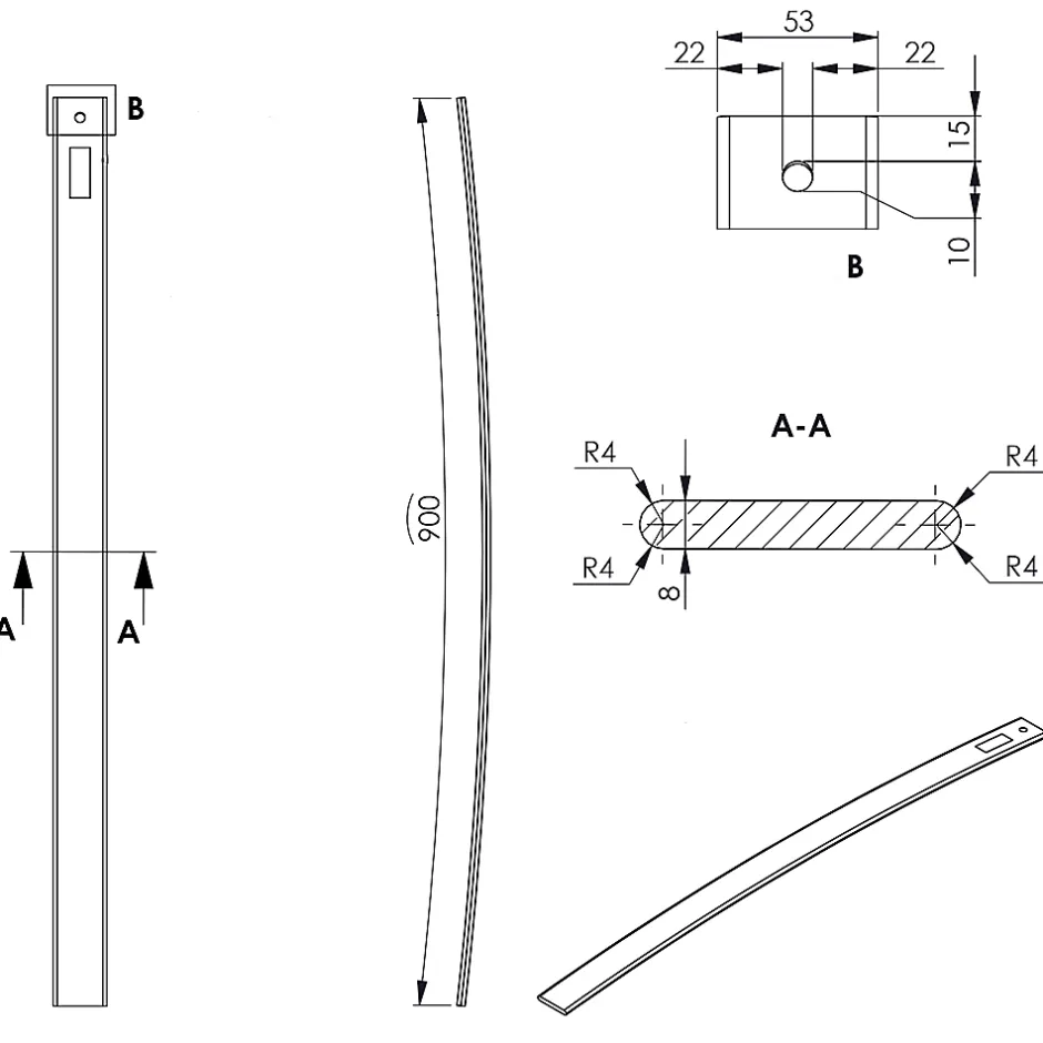 Latte de sommier hêtre 900 x 53 mm ép.8 mm