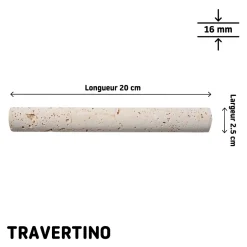 Listel mural en travertin forme cigare L.20 x l.2,5 cm x ép.6 mm, Travertino- Best